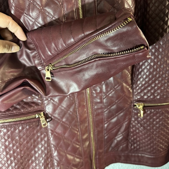 Ci Sono Cavalini Women Jacket Faux Leather Quilted Full Zip-Up Burgundy Size M - Picture 5 of 14